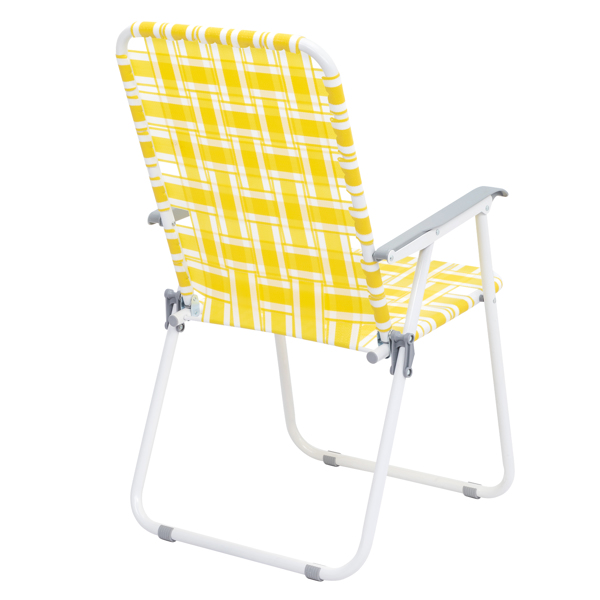 2pcs Steel Tube PP Webbing Bearing 120kg Folding Beach Chair Yellow & White Strip 