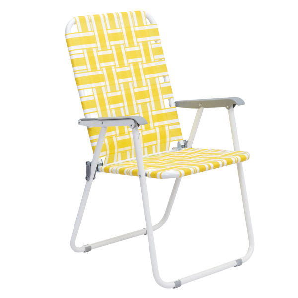2pcs Steel Tube PP Webbing Bearing 120kg Folding Beach Chair Yellow & White Strip 