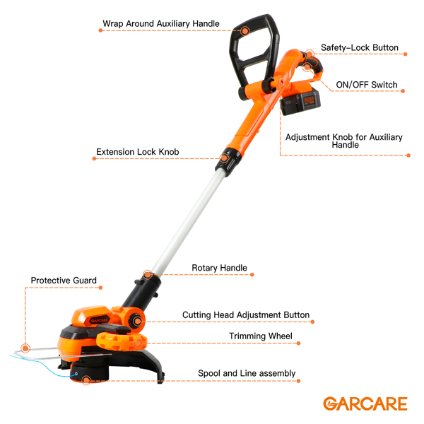 Telescopic Cordless String Trimmer 2-in-1 Edger Trimmer 4.0 AH Battery W/ Charge