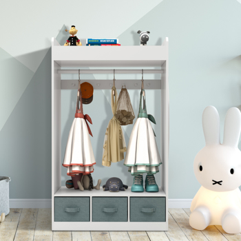 Kids Costume Organizer、 Costume Rack、Kids Armoire、Open Hanging Armoire Closet with Mirror-WHITE