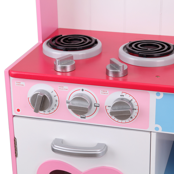 Ridgeyard Kitchen Toys, Play Kitchen, Kitchen with Accessories, Toy Kitchen, Wooden Play Kitchen, Children's Play Kitchen for 3-9 Years Kitchen Toys Role Play(Pink）