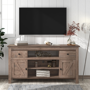LEAVAN Modern, Stylish Functional Furnishing Particleboard TV Stand with Two Drawers and Open Style Shelves Sliding Doors and Adjustable Shelf, Antique Grey