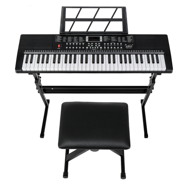 [Do Not Sell on Amazon]  Glarry GEP-110 61 Key Keyboard with Piano Stand, Piano Bench, Built In Speakers, Headphone, Microphone, Music Rest, LED Screen, 3 Teaching Modes for Beginners