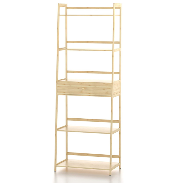 WTZ Bookshelf, Ladder Shelf with Drawers, 5 Tier Tall Bookcase, Modern Open Book Case for Bedroom, Living Room, Office, BC-239 Natural