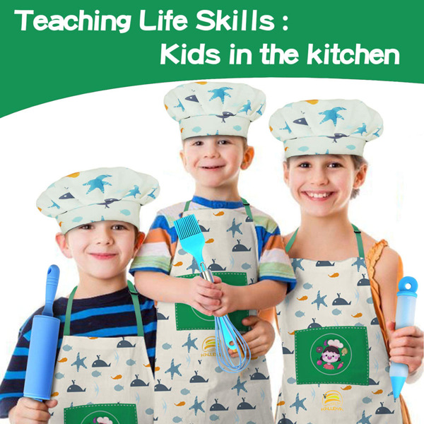  Kids Cooking and Baking Set,37 Pcs Kids Baking DIY Activity Kit Includes Kids Chef Hat and Apron, Oven Mitt,Cookie Cutters,Junior Cooking Set Kids Gift for 6+ Year Old Girls, Boys