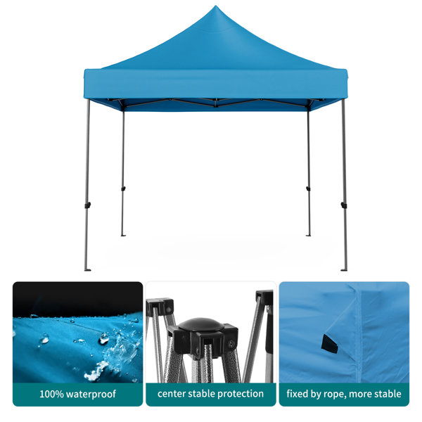10 x10 Pop Up Canopy Tent , Heavy Duty Commercial Canopy Waterproof Adjustable Height with Wheeled Carry Bag, 4 Sandbags, 4 Stakes and 4 Ropes for Outdoor Camping, Sky Blue