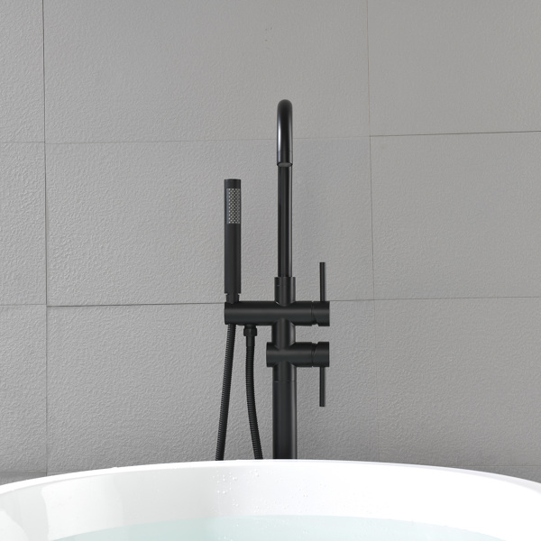 Mount Bathtub Faucet Freestanding Tub Filler Matte Black Standing High Flow Shower Faucets with Handheld Shower Mixer Taps Swivel Spout