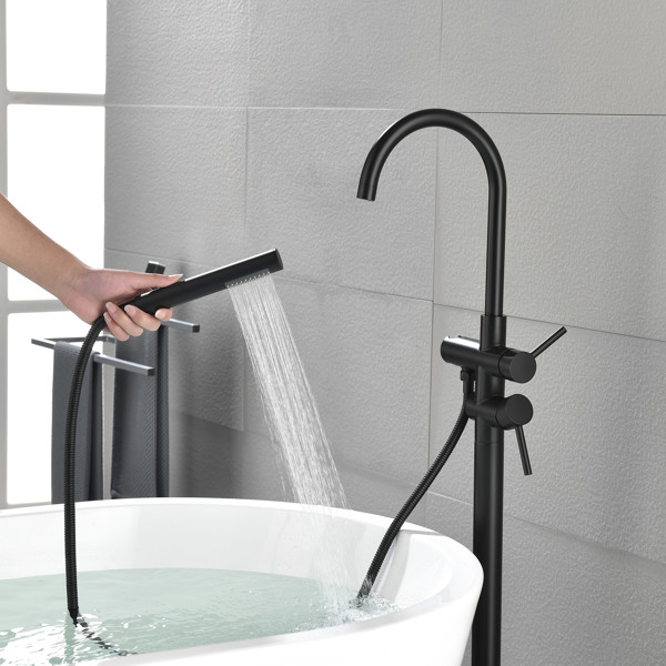 Mount Bathtub Faucet Freestanding Tub Filler Matte Black Standing High Flow Shower Faucets with Handheld Shower Mixer Taps Swivel Spout