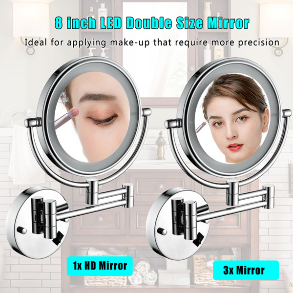 LED Wall Mount Two-Sided Magnifying Makeup Vanity Mirror