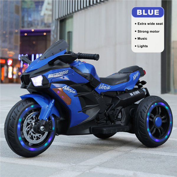 12V Battery Motorcycle, 3 Wheel Motorbike Kids Rechargeable Ride On Car Electric Cars Motorcycles--Blue