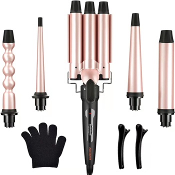 Hair Curling Iron, MOCEMTRY 5 in 1 Curling Wands Set with 0.35-1.25 inch Barrel, Interchangeable Hair Crimper Barrels, Smart Temperature Control & Instant Heat Up 200°F to 460°F, Gift for Women