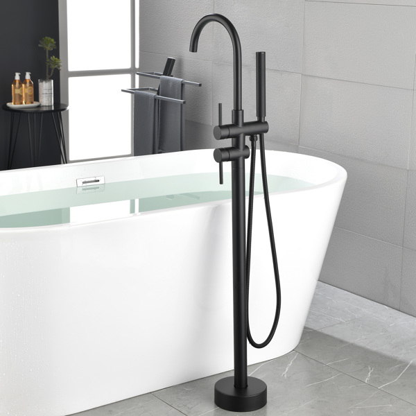 Mount Bathtub Faucet Freestanding Tub Filler Matte Black Standing High Flow Shower Faucets with Handheld Shower Mixer Taps Swivel Spout