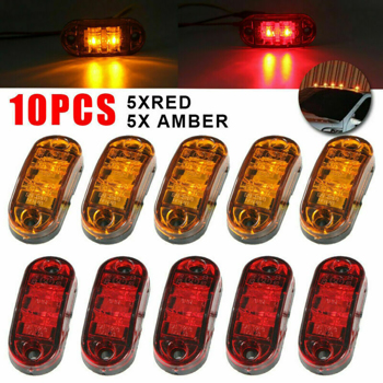 10Pcs Marker Lights 2.5\\" LED Truck Trailer Oval Clearance Side Light Amber+Red
