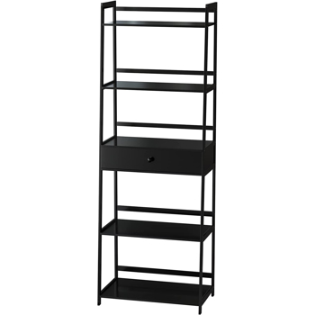 WTZ Bookshelf, Ladder Shelf with Drawers, 5 Tier Tall Bookcase, Modern Open Book Case for Bedroom, Living Room, Office, BC-239 Black