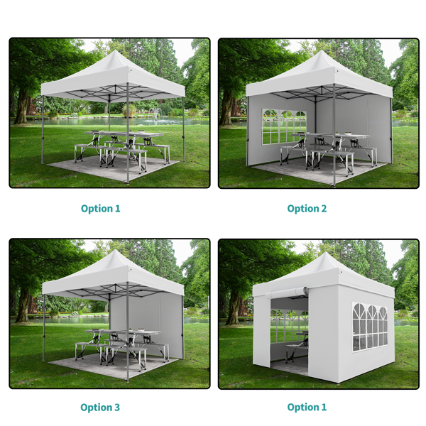 10 x10 Pop Up Canopy Tent with Sidewalls, Heavy Duty Commercial Canopy Waterproof Adjustable Height with Wheeled Carry Bag, 4 Sandbags, 4 Stakes and 4 Ropes for Outdoor Camping, White