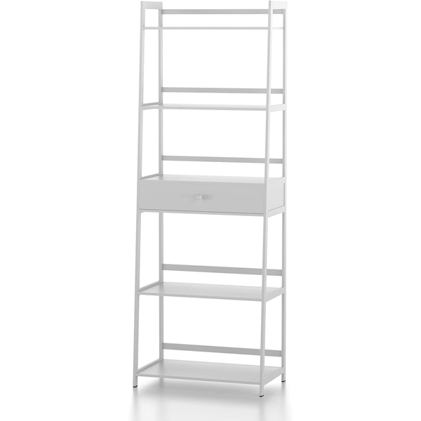 WTZ Bookshelf, Ladder Shelf with Drawers, 5 Tier Tall Bookcase, Modern Open Book Case for Bedroom, Living Room, Office, BC-239 White