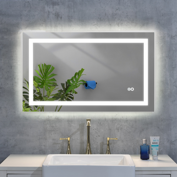 LED Bathroom Mirror with Lights, 40×24 Inch Smart Vanity Mirrors,Lighted Wall Mounted Anti-Fog Dimmable Mirror,Adjustable White/Warm/Natural Lights(Horizontal/Vertical)