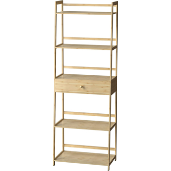 WTZ Bookshelf, Ladder Shelf with Drawers, 5 Tier Tall Bookcase, Modern Open Book Case for Bedroom, Living Room, Office, BC-239 Natural