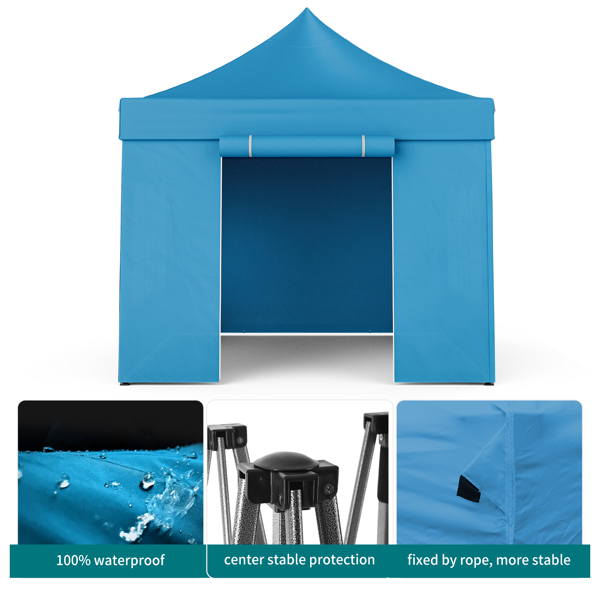 10 x10 Pop Up Canopy Tent with Sidewalls, Heavy Duty Commercial Canopy Waterproof Adjustable Height with Wheeled Carry Bag, 4 Sandbags, 4 Stakes and 4 Ropes for Outdoor Camping, Sky  Blue