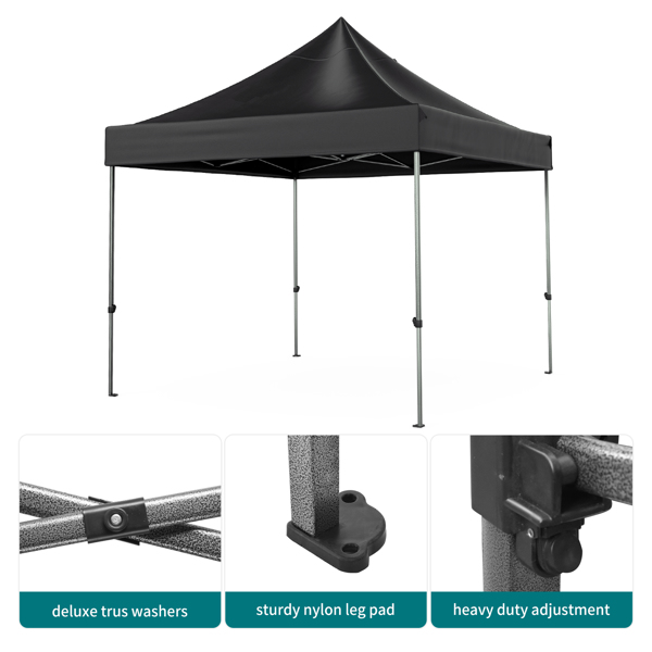 10 x10 Pop Up Canopy Tent , Heavy Duty Commercial Canopy Waterproof Adjustable Height with Wheeled Carry Bag, 4 Sandbags, 4 Stakes and 4 Ropes for Outdoor Camping, Black