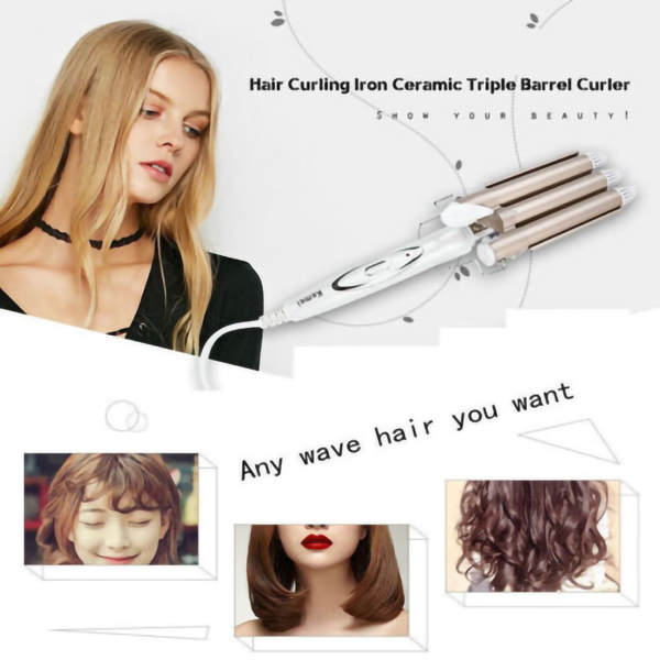 KEMEI Ceramic Triple Barrel Hair Wave Styler Crimper Curling Iron Curler Wand