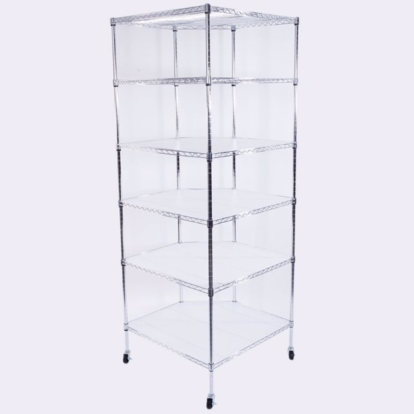 6-Layer Chrome Plated Polygonal Corner Shelf with 2" PP Wheels 680*680*1800 Silver