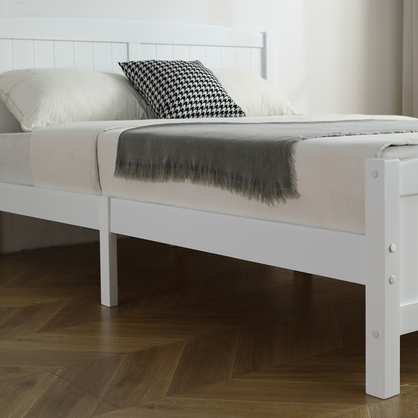 FCH Queen Pine Single-Layer Core Vertical Stripe Full-Board Curved Headboard With The Same Bed Tail Wooden Bed White