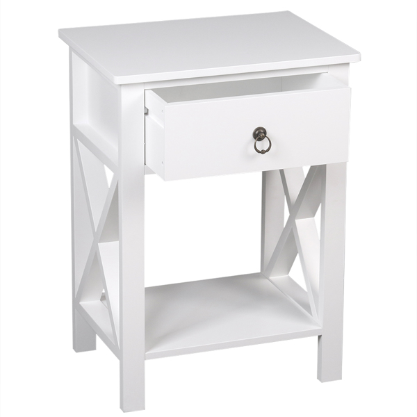 FCH Nightstands Set of 2, Modern End Table Side Table with 1 Drawer and Storage Shelf, White
