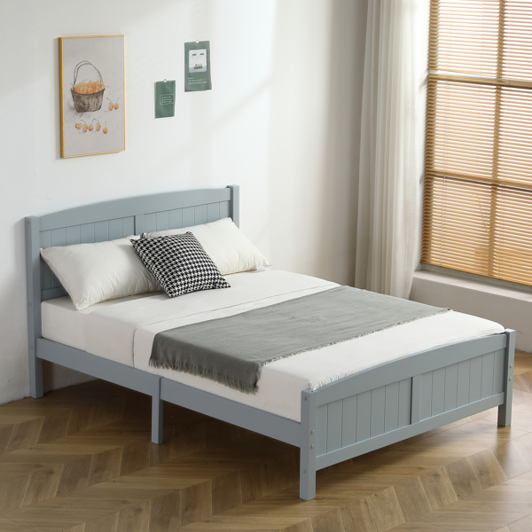Full Pine Single-Layer Core Vertical Stripe Full-Board Curved Bed Head With The Same Bed Foot Wooden Bed Grey