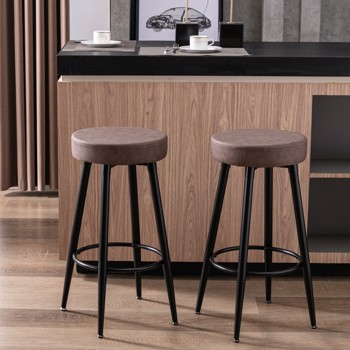 Furniture,Metal Bar Stools, Round Kitchen Counter Stools, Industrial Round Barstool, Bar Chairs, 28 Inch for Counter Pub Height Set of 2 (Brown)