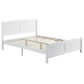 FCH Queen Pine Single-Layer Core Vertical Stripe Full-Board Curved Headboard With The Same Bed Tail Wooden Bed White