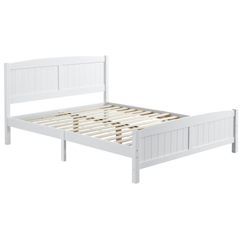  Queen Pine Single-Layer Core Vertical Stripe Full-Board Curved Headboard With The Same Bed Tail Wooden Bed White