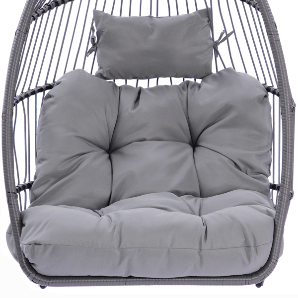 Outdoor Hanging Egg Chair Cushion Hammock Chair Replacement Cushion，Swing Basket Chairs Cushion Pads with Headrest Pillow（Gray Color）