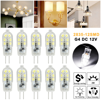 10pcs G4 12SMD Light Bulbs DC 12V Dimmable Cool White 2835 LED Replacment