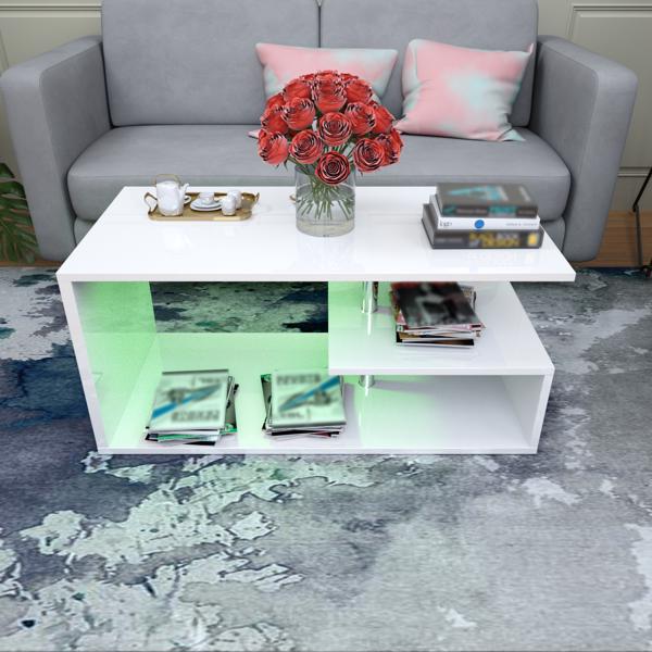 Coffee Table Living Room Dining Table with RGB LED Various Color Lighting Light High Gloss Coffee Table for Living Room, Bedroom (100 * 56 CM White)