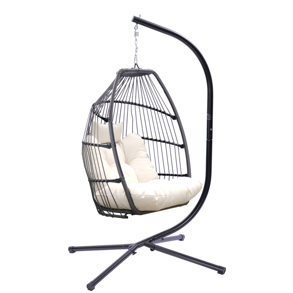 Outdoor Patio Wicker Folding Hanging Chair,Rattan Swing Hammock Egg Chair With Cushion And Pillow