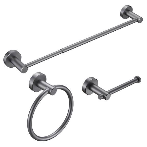 Bathroom Hardware Set, Thicken Space Aluminum 3 PCS Towel bar Set- Gun Grey 16-27 Inches Adjustable Bathroom Accessories Set[Unable to ship on weekends, please place orders with caution]