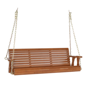5ft Cedar With Iron Chain 500lbs Double Wooden Swing Dark Brown（Swing frames not included）