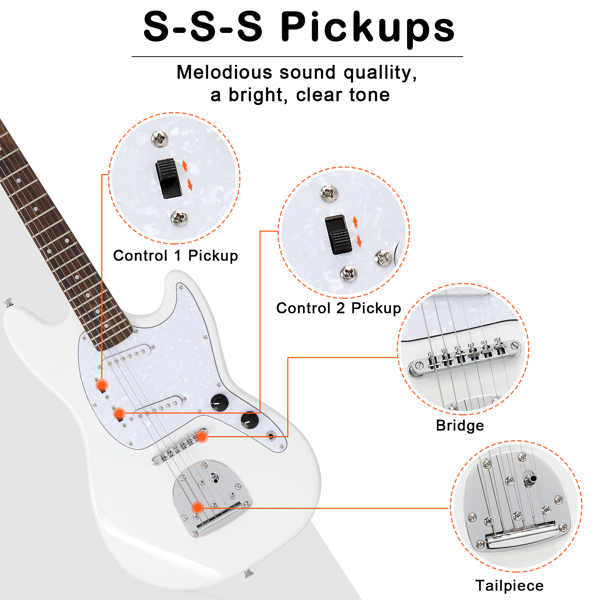 [Do Not Sell on Amazon] Glarry Full Size 6 String S-S Pickup GMF Electric Guitar with Bag Strap Connector Wrench Tool White