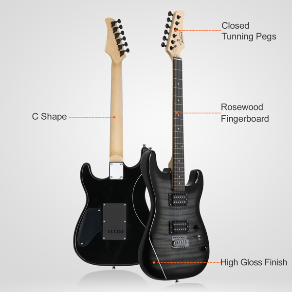 [Do Not Sell on Amazon] Glarry GST Stylish H-H Pickup Tiger Stripe Electric Guitar Kit with 20W AMP Bag Guitar Strap Black