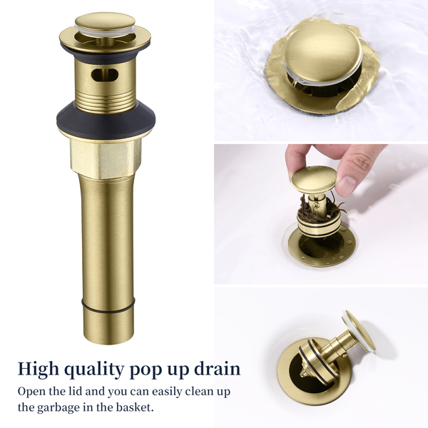 Bathroom Faucet Brushed Gold with Pop-up Drain & Supply Hoses 2-Handle 360 Degree High Arc Swivel Spout Centerset 4 Inch Vanity Sink Faucet [Unable to ship on weekends, please place orders with cautio