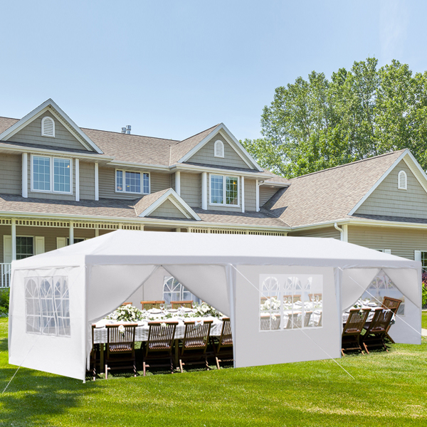 10'x30' Outdoor Party Tent with 8 Removable Sidewalls, Waterproof Canopy Patio Wedding Gazebo, White