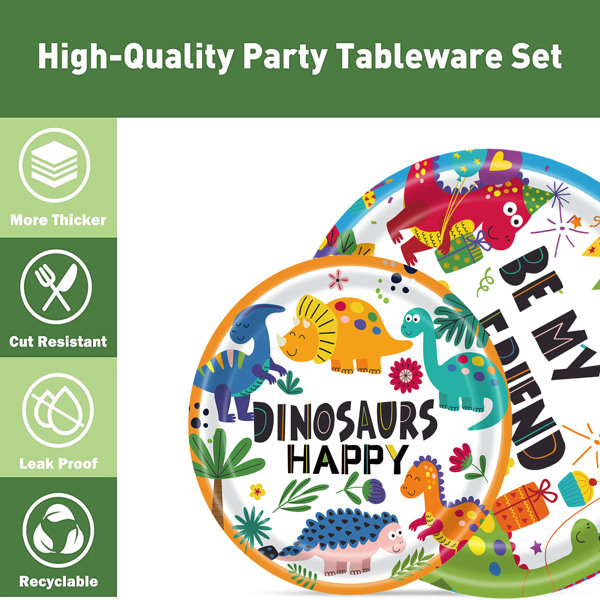Dinosaur Plates Disposable Paper Plate Party Supplies Pack Birthday Dinnerware Serves 16 for Boy Kids Perfect Tableware Includes Plates, Napkins, Forks 68PCS
