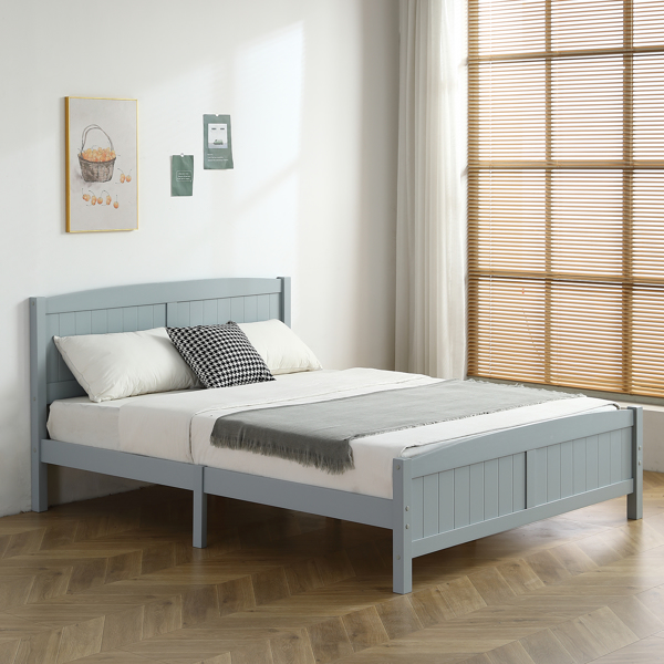 FCH Queen Pine Single-Layer Core Vertical Stripe Full-Board Curved Headboard With The Same Bed Tail Wooden Bed Grey