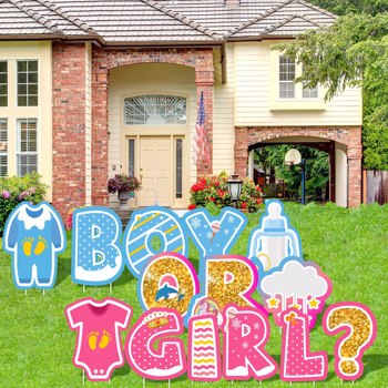14PCS Gender Reveal Yard Sign With Stakes Boy or Girl Baby Shower Party Supplies for Indoor Outdoor Decoracion 