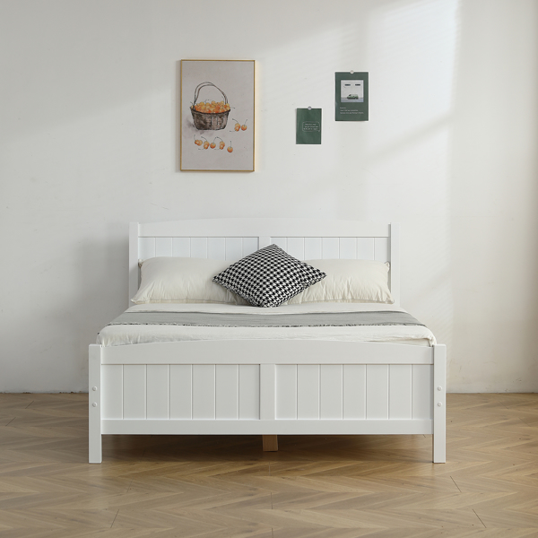 FCH Full Pine Single-Layer Core Vertical Stripe Full-Board Curved Bed Head With The Same Bed Foot Wooden Bed White