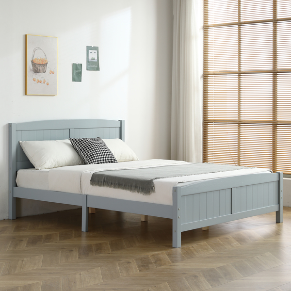 FCH Queen Pine Single-Layer Core Vertical Stripe Full-Board Curved Headboard With The Same Bed Tail Wooden Bed Grey