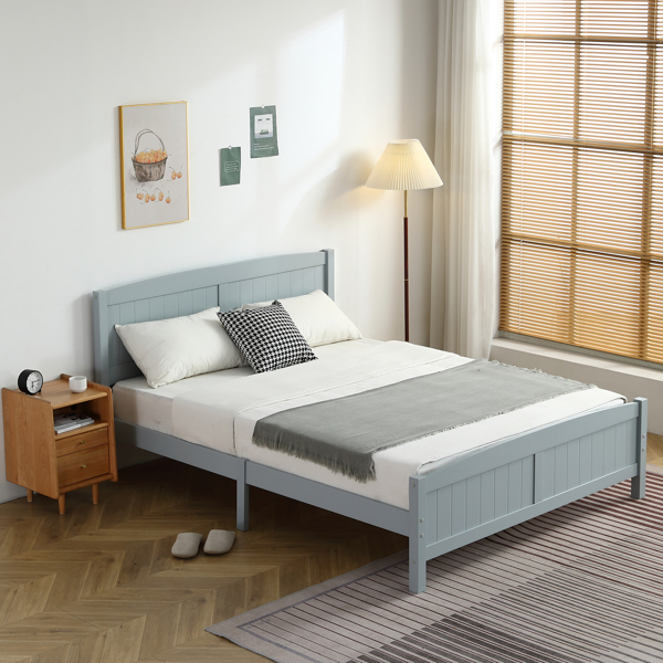 FCH Queen Pine Single-Layer Core Vertical Stripe Full-Board Curved Headboard With The Same Bed Tail Wooden Bed Grey