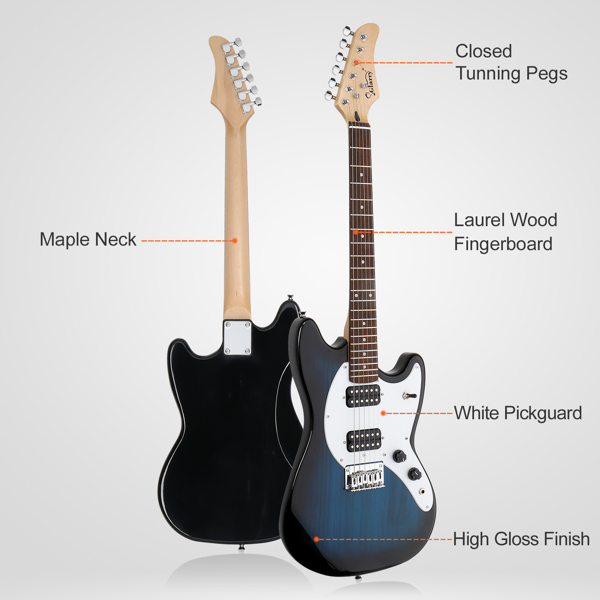 [Do Not Sell on Amazon] Glarry Full Size 6 String H-H Pickups GMF Electric Guitar with Bag Strap Connector Wrench Tool Blue
