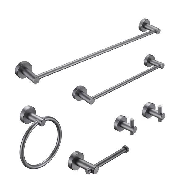 Bathroom Hardware Set, Thicken Space Aluminum 6 PCS Towel bar Set- Gun Grey 24 Inches Wall Mounted[Unable to ship on weekends, please place orders with caution]